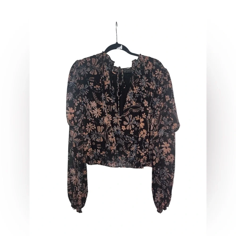 Free People Clarissa Printed Top in Midnight Combo size small